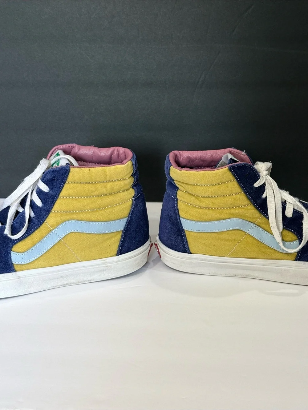 Vans Sk8-Hi Colorblock Suede/Canvas Sneakers - Blue & Yellow, sz 11.5 men’s